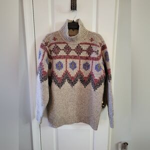 L.L. Bean Signature Men's Ragg Wool Fair Isle Turtleneck Sweater Size Large